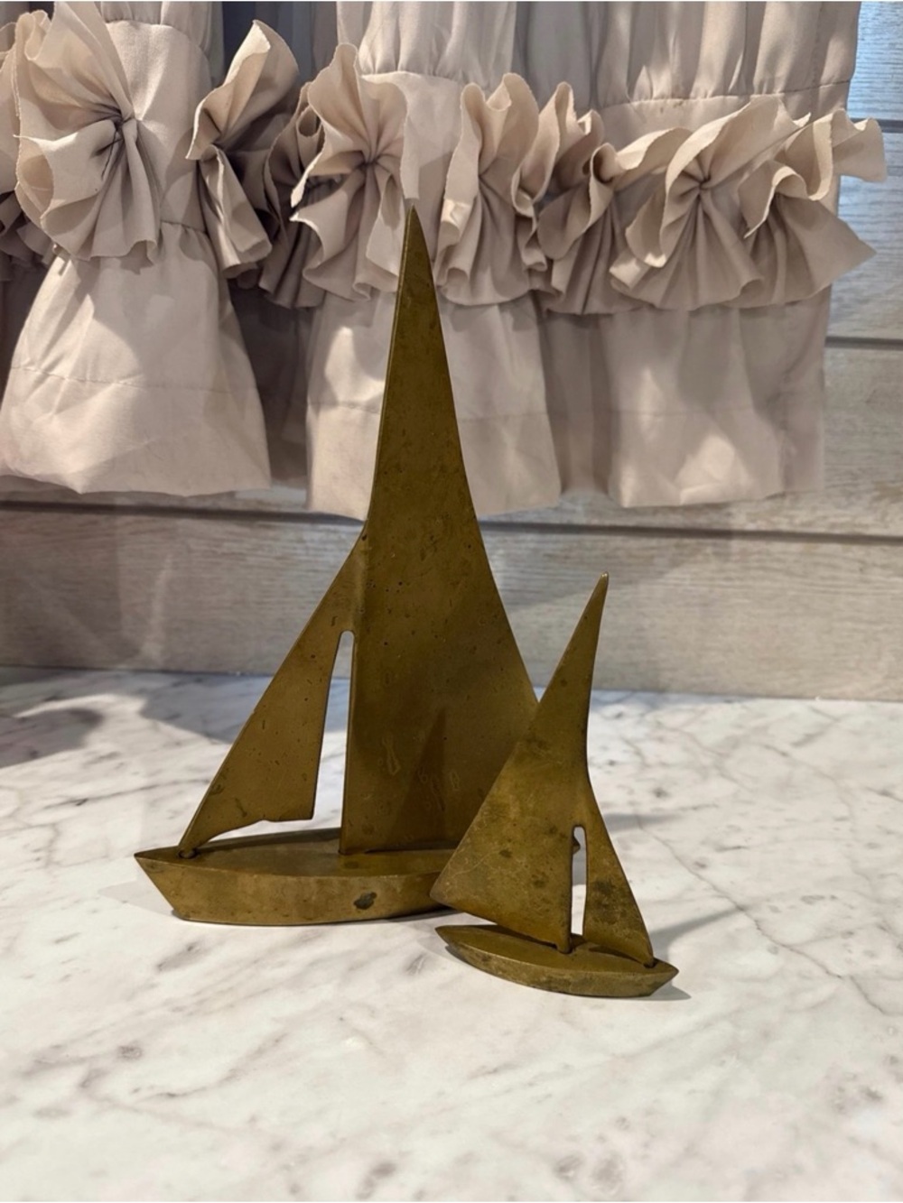 Brass Sailboat Sculptural Accent - Gold Metal Pair